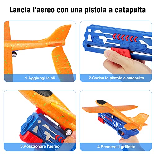 Aereo-Polistirolo-con-Pistola-Catapulta-Regalo-Natale-Aereo-Giocattolo-Aliante-Aeroplano-Schiuma-per-Bambini-Giochi-Giardino-Esterno-Allaperto-Interattivi-Gioco-Bimbi-3-4-5-6-7-8-9-10-Anni-0-3