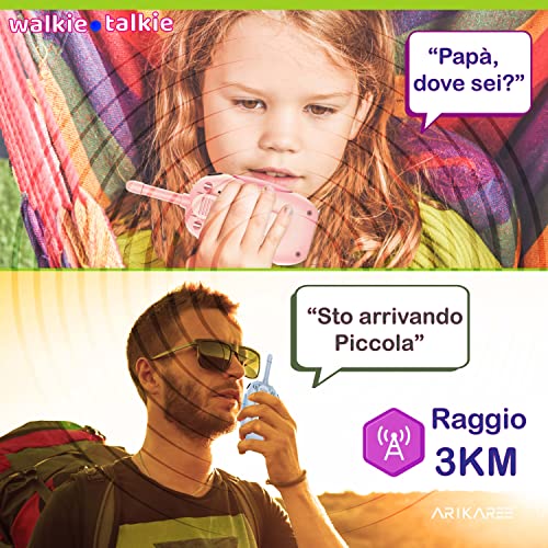 Arikaree-Radioline-Walkie-Talkie-Bambini-Ricaricabili-Professionali-3-Km-di-Portata-Giochi-Bambini-3-12-Anni-Walkie-Talkie-Batteria-Lunga-Durata-con-Caricatore-USB-e-Funzione-Torcia-0-1