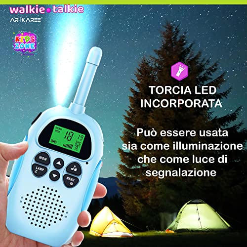 Arikaree-Radioline-Walkie-Talkie-Bambini-Ricaricabili-Professionali-3-Km-di-Portata-Giochi-Bambini-3-12-Anni-Walkie-Talkie-Batteria-Lunga-Durata-con-Caricatore-USB-e-Funzione-Torcia-0-2