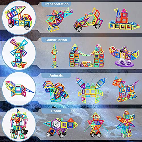 COOLJOY-Blocchi-Magnetici-117-Pezzi-Magnetici-Blocchi-Costruzioni-Giocattolo-Giocattoli-Educativi-per-Bambini-Kit-Giocattolo-Creativo-per-i-Bambini-Oltre-3-Anni-Ferris-WheelCarRobot-0-2