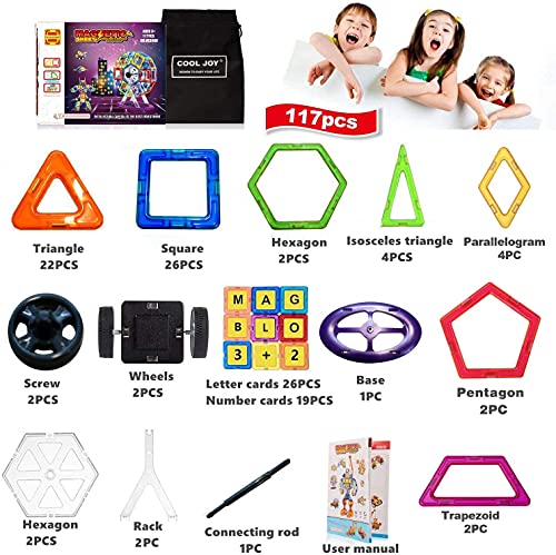 COOLJOY-Blocchi-Magnetici-117-Pezzi-Magnetici-Blocchi-Costruzioni-Giocattolo-Giocattoli-Educativi-per-Bambini-Kit-Giocattolo-Creativo-per-i-Bambini-Oltre-3-Anni-Ferris-WheelCarRobot-0-5