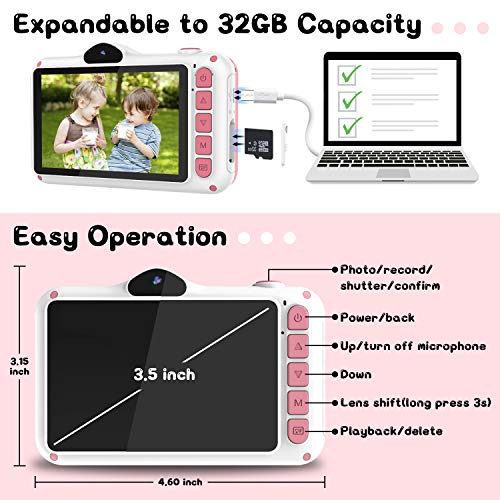 Fotocamera-per-Bambini-WOWGO-35-Macchina-Fotografica-Digitale-Ricaricabile-Videocamera-con-12-Megapixel-1080P-HDDual-Lensscheda-TF-da-32-GB-0-4