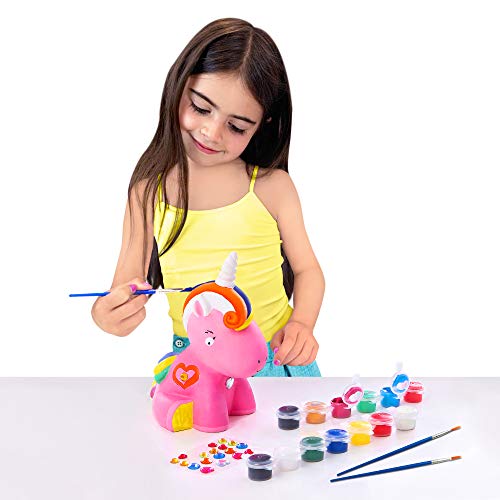 GirlZone-Regalo-Ragazza-Salvadanaio-Unicorno-Fai-da-Te-Accessorio-per-Ragazze-in-Ceramica-da-Personalizzare-Pennelli-Pittura-Gemme-Adesive-Regali-Bimba-0-0