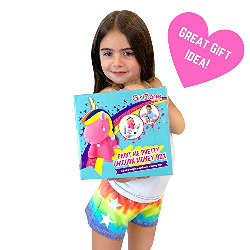GirlZone-Regalo-Ragazza-Salvadanaio-Unicorno-Fai-da-Te-Accessorio-per-Ragazze-in-Ceramica-da-Personalizzare-Pennelli-Pittura-Gemme-Adesive-Regali-Bimba-0-2