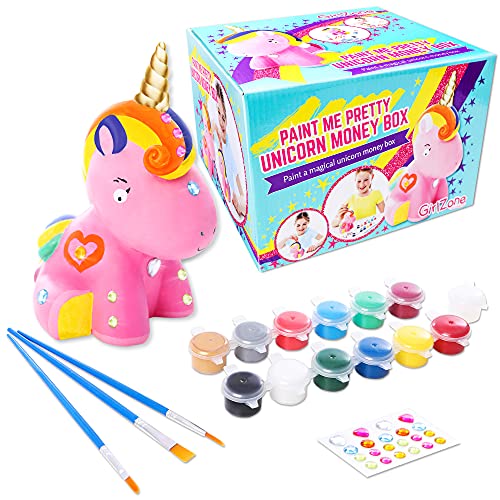 GirlZone-Regalo-Ragazza-Salvadanaio-Unicorno-Fai-da-Te-Accessorio-per-Ragazze-in-Ceramica-da-Personalizzare-Pennelli-Pittura-Gemme-Adesive-Regali-Bimba-0
