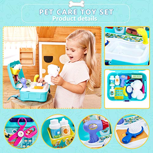 HERSITY-Gioco-Bambini-Kit-Veterinario-Giocattolo-Valigetta-Dottore-Zaino-con-Peluche-Cane-Salone-di-Bellezza-per-Animali-Giochi-di-Imitazione-per-3-4-5-Anni-Bambina-0-0