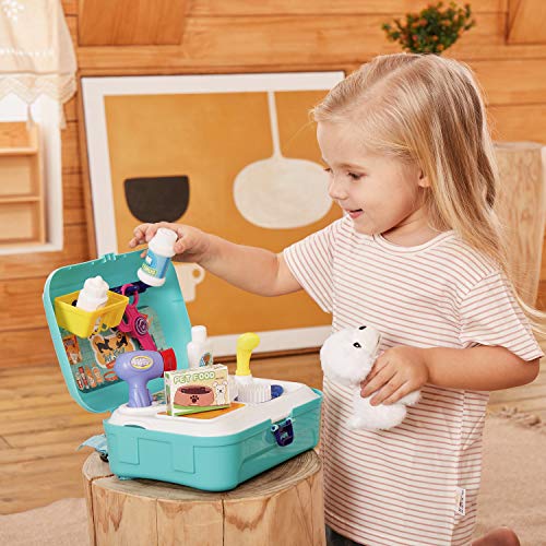 HERSITY-Gioco-Bambini-Kit-Veterinario-Giocattolo-Valigetta-Dottore-Zaino-con-Peluche-Cane-Salone-di-Bellezza-per-Animali-Giochi-di-Imitazione-per-3-4-5-Anni-Bambina-0-3