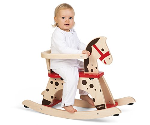 Janod-Cavallo-a-dondolo-Caramel-legno-giocattolo-per-bambini-per-acquisire-equilibrio-per-bambini-da-1-anno-in-su-J05984-colore-marrone-e-rosso-0-1