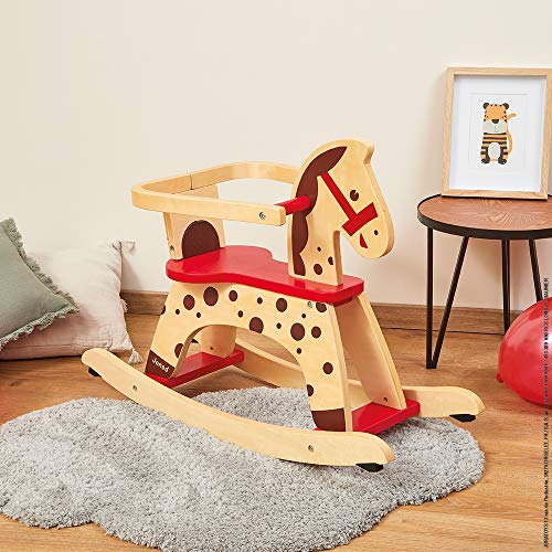 Janod-Cavallo-a-dondolo-Caramel-legno-giocattolo-per-bambini-per-acquisire-equilibrio-per-bambini-da-1-anno-in-su-J05984-colore-marrone-e-rosso-0-3