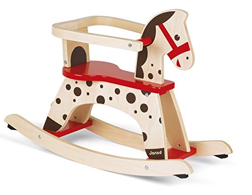 Janod-Cavallo-a-dondolo-Caramel-legno-giocattolo-per-bambini-per-acquisire-equilibrio-per-bambini-da-1-anno-in-su-J05984-colore-marrone-e-rosso-0