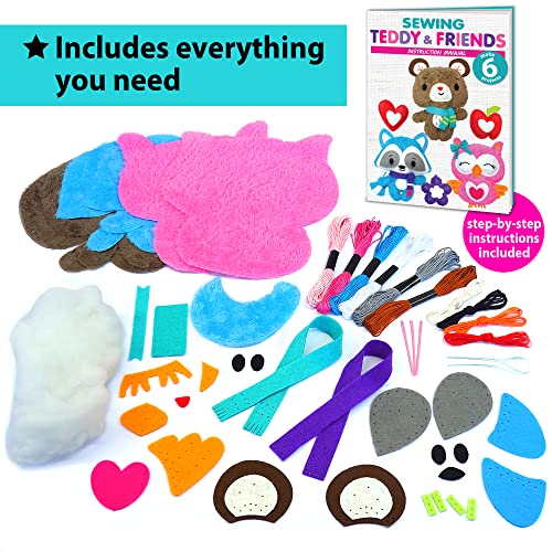KraFun-Kit-da-cucito-per-bambini-e-principianti-include-3-bambole-di-peluche-istruzioni-e-materiali-in-feltro-per-imparare-a-cucire-abilita-di-ricamo-Teddy-Friends-0-0
