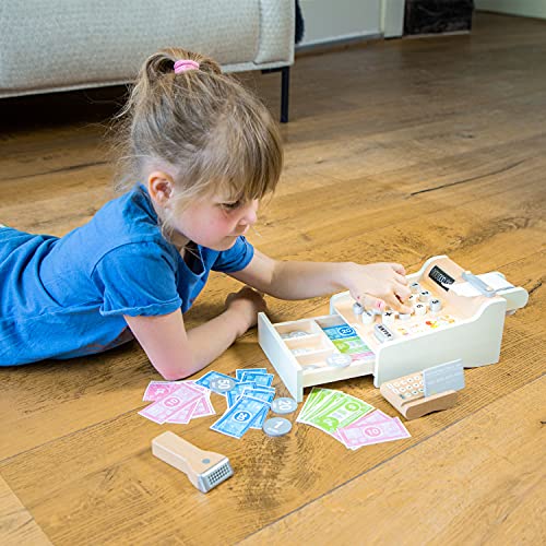 New-Classic-Toys-Eitech-GmbH-10651-Registratore-di-Cassa-con-Soldi-Scanner-e-Carte-bancarie-Accessori-per-Carica-in-Legno-Colore-Set-Bianco-0-3