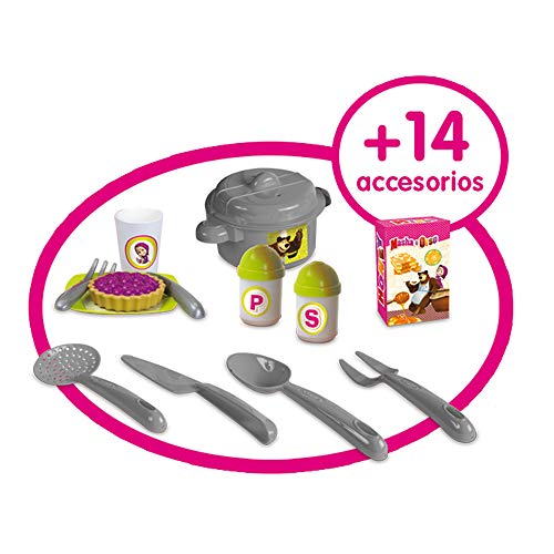 Smoby-Masha-e-Orso-Prima-Cucina-7600001733-18-Mesi-con-Piano-Cottura-Lavello-Frigorifero-Mensole-e-14-Accessori-Inclusi-0-0