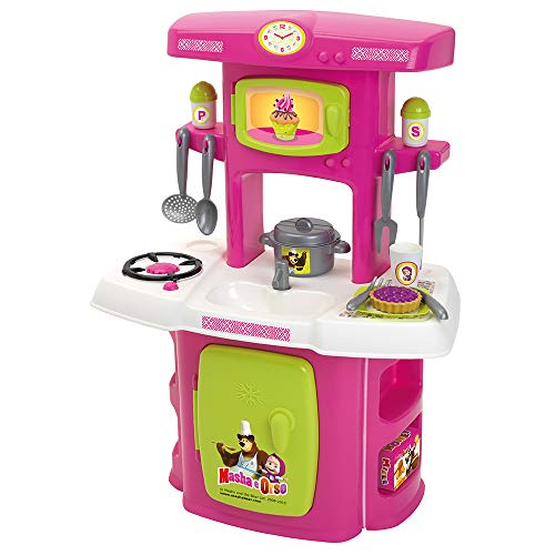 Smoby-Masha-e-Orso-Prima-Cucina-7600001733-18-Mesi-con-Piano-Cottura-Lavello-Frigorifero-Mensole-e-14-Accessori-Inclusi-0