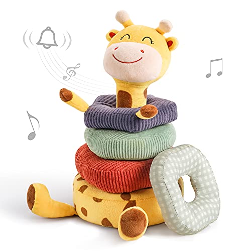 TUMAMA-Giraffe-Sonagli-e-Anelli-di-PeluchesPeluche-Impilabile-Sonaglino-NeonatiGiocattoli-Prima-Infanzia-con-Il-Suono-Sonaglio-Peluche-Giocattolo-Animali-Morbidi-Regalo-per-Neonati-e-Bambini-0