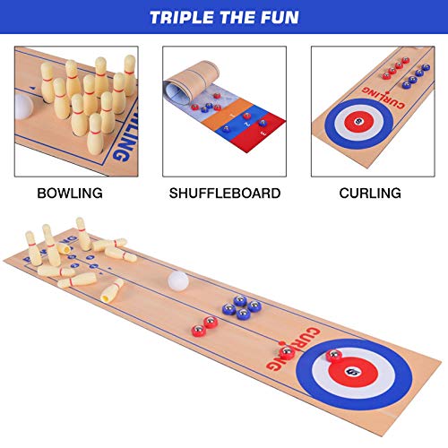 XIANLIAN-Set-da-Tavolo-per-Shuffleboard-da-Bowling-3-in-1-Gioco-di-Curling-da-Tavolo-Giochi-Portatili-per-Famiglie-10-X-40-Pollici-Extra-Large-per-Feste-a-casa-Regalo-per-Bambini-e-Adulti-0-3