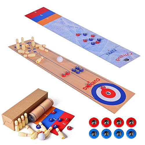 XIANLIAN-Set-da-Tavolo-per-Shuffleboard-da-Bowling-3-in-1-Gioco-di-Curling-da-Tavolo-Giochi-Portatili-per-Famiglie-10-X-40-Pollici-Extra-Large-per-Feste-a-casa-Regalo-per-Bambini-e-Adulti-0