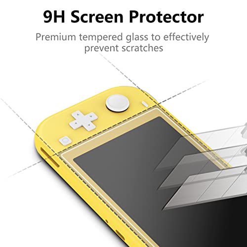 Hianjoo-Custodia-Compatibile-per-Switch-Lite-2019-Kit-di-Accessori-per-Switch-Lite-con-Cover-Posteriore-2-Proteggi-Schermo-in-Vetro-Temperato-4-Tappi-per-Impugnatura-Grigio-Giallo-0-1