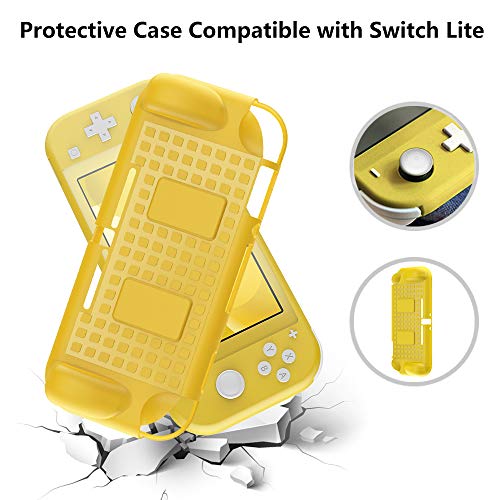 Hianjoo-Custodia-Compatibile-per-Switch-Lite-2019-Kit-di-Accessori-per-Switch-Lite-con-Cover-Posteriore-2-Proteggi-Schermo-in-Vetro-Temperato-4-Tappi-per-Impugnatura-Grigio-Giallo-0-3