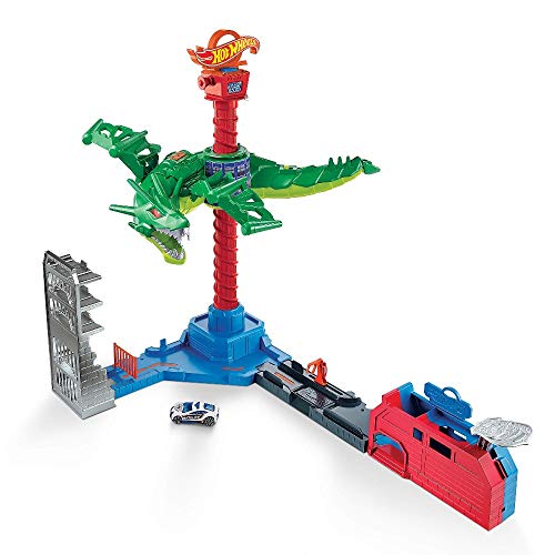 Hot-Wheels-City-Attacco-Aereo-del-DragoPlayset-Motorizzato-con-Suoni-e-1-Macchinina-Giocattolo-per-Bambini-3Anni-Multicolore-GJL13-0