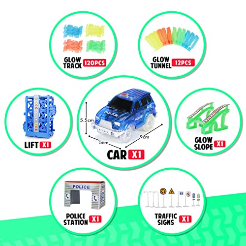 Pista-Macchinine-Luminosa-Giocattolo-Pista-Flessibile-Macchinine-120-Pezzi-Piste-Giocattolo-con-1-Pista-Cars-Sollevamento-Pendenza-Luminosa-di-Gioco-Fluorescente-Regalo-per-Bambini-3-4-5-Anni-0-2