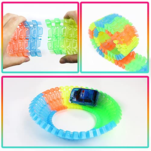 Pista-Macchinine-Luminosa-Giocattolo-Pista-Flessibile-Macchinine-120-Pezzi-Piste-Giocattolo-con-1-Pista-Cars-Sollevamento-Pendenza-Luminosa-di-Gioco-Fluorescente-Regalo-per-Bambini-3-4-5-Anni-0-3