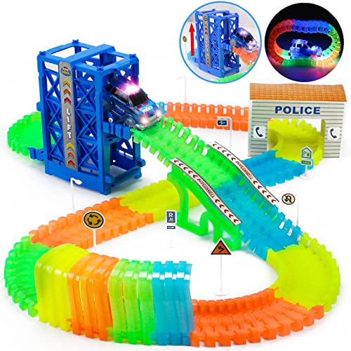 Pista-Macchinine-Luminosa-Giocattolo-Pista-Flessibile-Macchinine-120-Pezzi-Piste-Giocattolo-con-1-Pista-Cars-Sollevamento-Pendenza-Luminosa-di-Gioco-Fluorescente-Regalo-per-Bambini-3-4-5-Anni-0